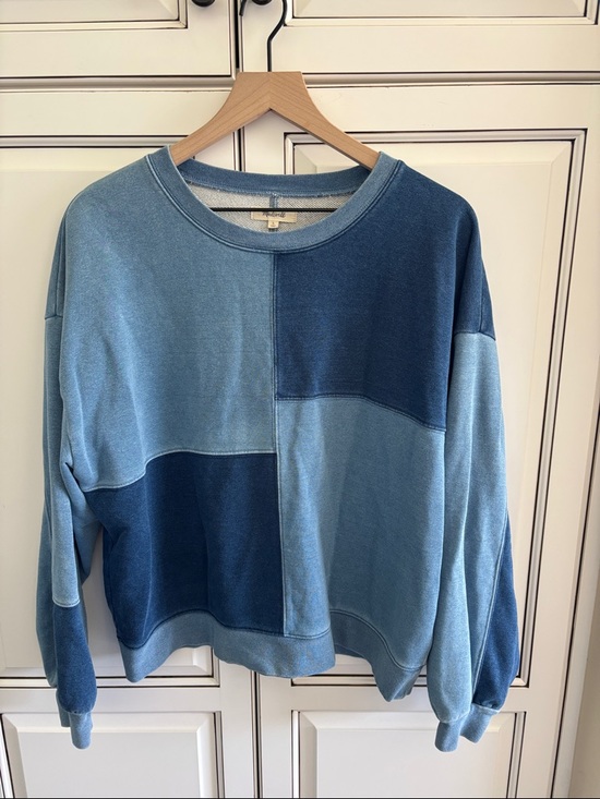 Madewell Tops - Madewell‎ Blue Indigo Dyed Beach Colorblock Patchwork Swearshirt Womens Large